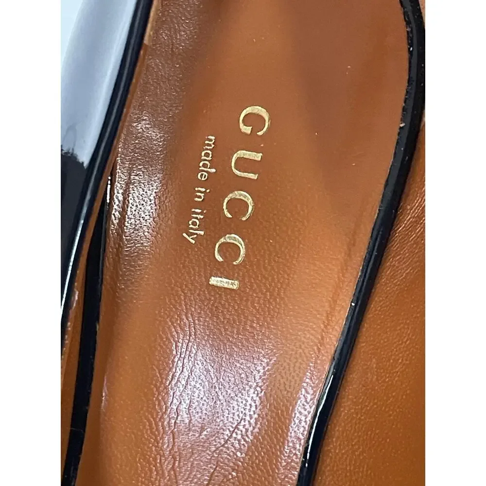 Gucci Navy Patent Leather Peep Toe Platform Pumps EU36 US6 Italy